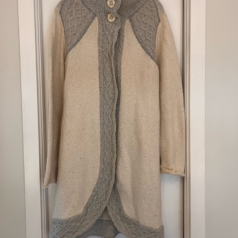 Women's PRANA brand Cream and Gray Sweater Coat